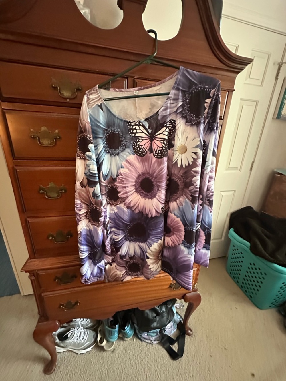 Floral Butterfly Long Sleeve Top - Purple Pink Blue